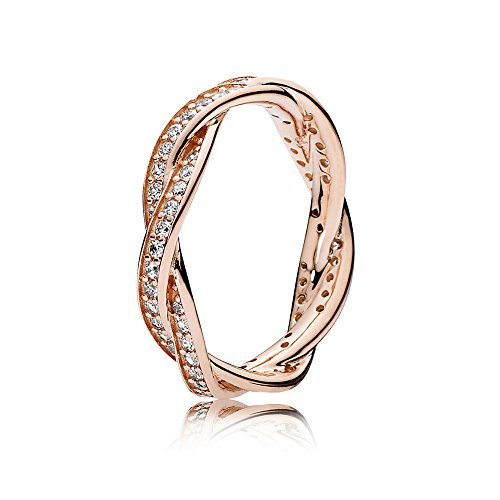 Timeless Anello intrecciato in oro rosa 14 carati con zirconi cubici trasparenti, 58