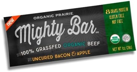 Organic Prairie Grass Fed Beef Mighty Bar - Bacon and Apple - Case of 12 - 1oz Bars, Pack of 2