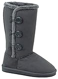 SU-91009 Women's Winter Boots Buttons up Faux Suede Fashion Shearling Mid Calf Snow Warm Fur Lined Colors Shoes, Black, Grey, Brown