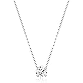 EAMTI 925 Sterling Silver Necklace for Women 0.5/0.8/1CT Round Cut Cubic Zirconia CZ Solitaire Necklace Dainty Jewelry Gifts for Women Extenders with Lobster Clasp Gifts Anniversary Day 16 Inch