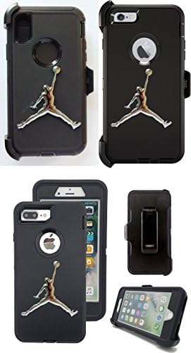 3D Jordan Defender cover Hybrid case &amp; Belt Clip for iphone 7 Plus (Holster Fits Otterbox) (BLACK/BLACK-SILVER, iphone 7 PLUS)