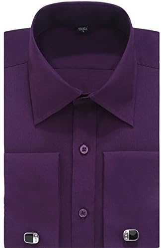 DRESSERVICE Men's Slim Fit French Cuff Dress Shirt ( Send Cufflinks ) (17” Neck-34"/35" Sleeve, 007 Purple)