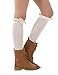 Dimore Over the Knee Antique Crochet Cable Lace and Button Thigh Thin High Boot Socks with Lace Trim Ivory