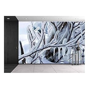 Beautiful Winter Frost Branch Closeup - Removable Wall Mural | Self-Adhesive Large Wallpaper - 66x96 inches