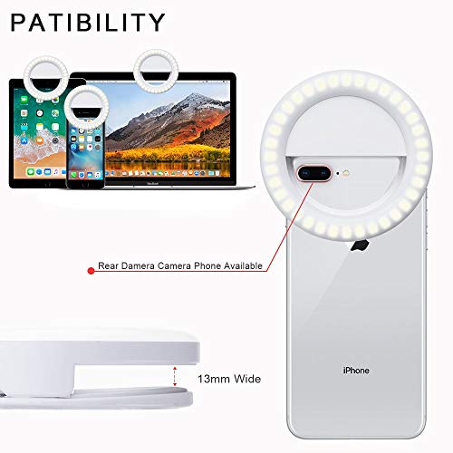 Selfie Ring Light for Camera 36 LED Light for iPhone iPad Tablet Laptop Camera Sumsung Galaxy Photography Phones, Rechargable Battery,White - Thumbnail 3