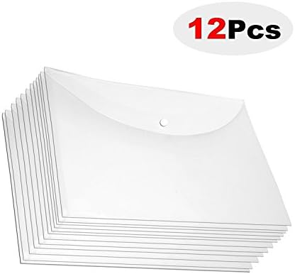 12 Pcs Document Envelope Folder, Clear Transparent Thick PP Storage Bags , Snap Button Organizer for Papers, Document, Business Cards, Office Stationery B5 size(24X17cm)