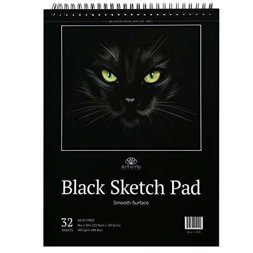 Black Sketch Pad : Book of Crisp Black Perforated Paper on Spiral - 32 Sheets Sketchpad - Thumbnail 7