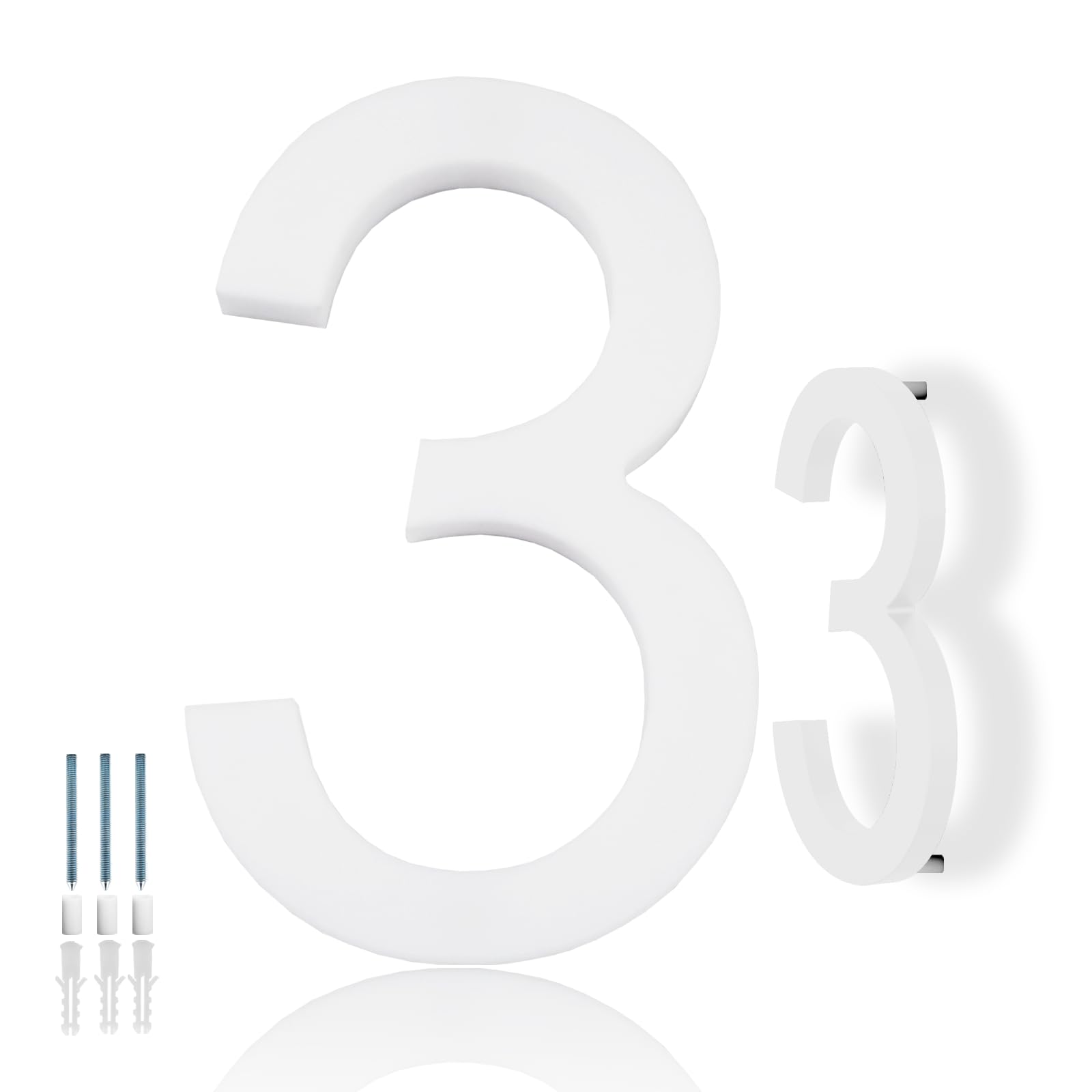 Photo 1 of Hvatry House Numbers for Outside, White 6 inch Modern Floating Address Numbers for Front Door, Street, Apartment, Farmhouse, High Visibility Numbers Enhance Home's Exterior Charm(House Numbers 3)