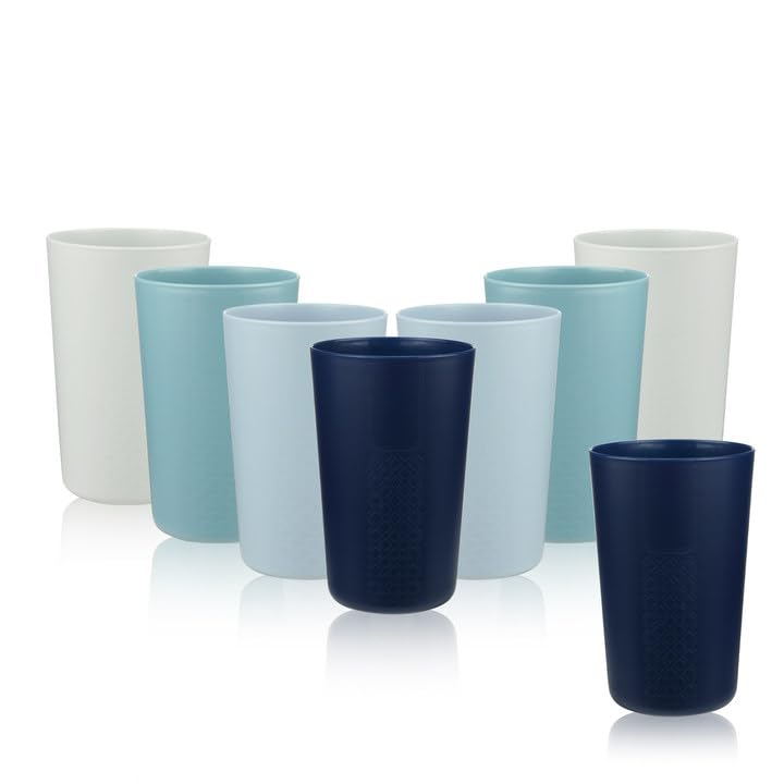 BEWOS 13.5 Oz Unbreakable Plastic Tumblers, 8 Packs Light Weight Stackable Cups, BPA-Free, E-Co Friendly Reusable Plastic Cup, Morandi Colors Mug Set, Dishwasher & Microwave Safe