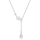 Calla Lily Flower Necklace Leaf Y Pearl Long Necklace for Women Trendy Sterling Silver Pendant Chain Drop Jewelry Gifts
