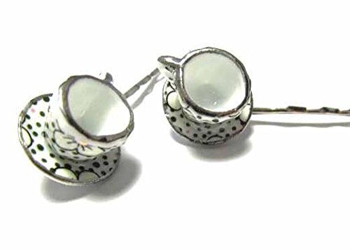 Mugs Set Of 2 Hair Clip Needles Hair Pins Miniblings Teacups Cup Coffee Dots