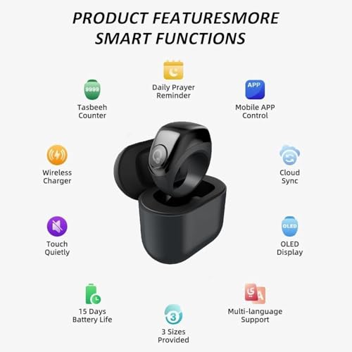 Zikr Ring Juud Tasbih 3-in-1 Flex Lite Smart Tasbih Zikr Ring Counting With 3 Compatible Sizes(18mm/ 20mm/ 22mm) | 2-5 Prayer Reminder, 3 Tasbih Reminder, BT Connectivity