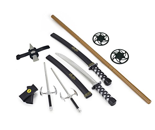 Ninja Warrior Weapons Playset with 2 Kantana Swords, 2 Sais, Bow Staff, Kunai and Ninja Stars