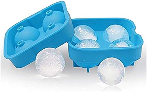 AARIV ice Cube Ball Maker,Flexible Silicone 4 Round Ball Ice Cube Tray Maker Mold with Lid Perfect for Whiskey Lovers Cocktails (Blue)