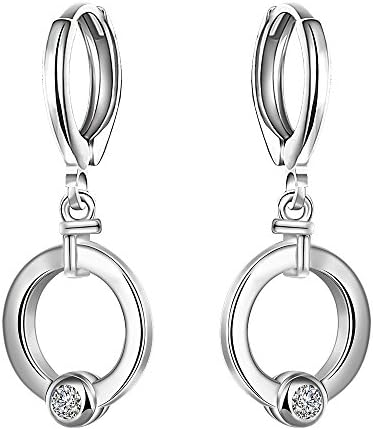 Love Direct Silver Small Ring Pendant With Zircon Clip-on Dangle Earrings for Women Girls (Silver)