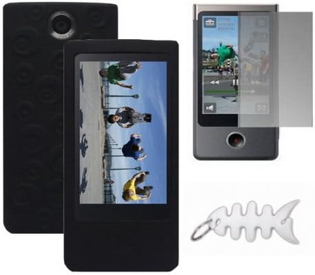 Sony Bloggie Touch (MHS-TS20/MHS-TS10) 4GB 8GB Digital Video Camera Pocket Camcorder Silicone Skin Case Gel Cover- Black + LCD Screen Protector + Fishbond keychain