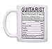 ThisWear Music Lovers Gifts Guitarist Nutritional Facts Mug Guitar Mug Music Themed Gift 11oz Ceramic Coffee Mug with Handle
