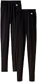 Duofold Women's Mid Weight Wicking Thermal Leggings (Pack of 2), Black, Large
