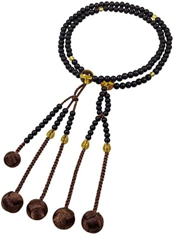 UMT buddhist prayer beads nichiren juzu ebony wood and citrine brown woven balls hand-made nenju with brown juzu bag