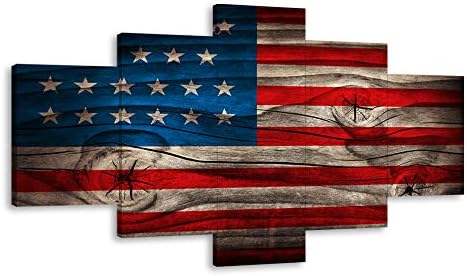 VIIVEI Retro USA US American Flag Canvas Prints Wall Artwork Independence Day Classic Skinny Blue Line Residence Decor Footage for Residing Room 5 Panel Giant Poster Portray Framed Able to Dangle (50″ Wx24 H)