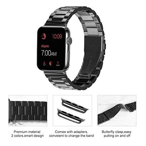 HILIMNY Compatible for Apple Watch Band 42mm 44mm, Classic Men Women Stainless Steel Metal iWatch Strap Replacement Wristbands for Apple Watch Series 1, 2, 3, 4, Black