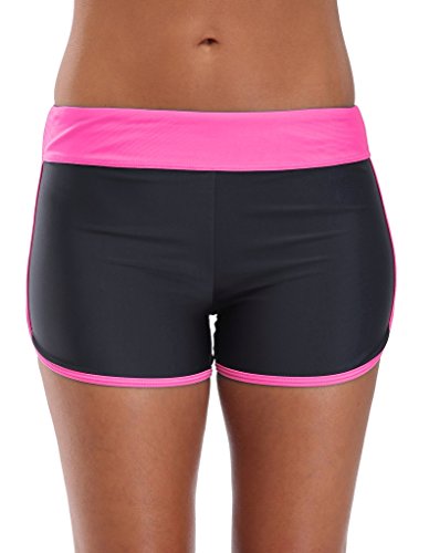 Attraco Women's Color Block Board Shorts Bikini Bottom Boyleg Tankini Swimsuit