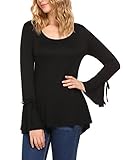 BeautyUU Women’s Ruffle Bell Sleeve Loose Casual Flare Tunic Top Shirt Blouse