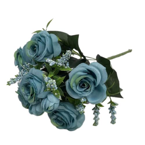 Rose Artificial Flowers Wedding Bouquet Silk Rose Flower for Home Party Decoration Fake Flowers Christmas Flowers 6 branches, 6 flowers, and 2 small flower buds (Blue)
