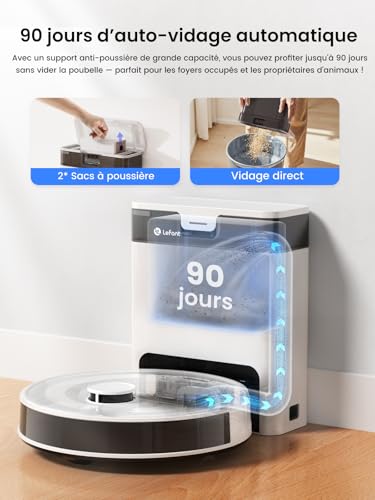 Lefant M2 Pro Robot Vacuum Cleaner with Mapping, dToF Laser Navigation, Suction Power 6000Pa, Automatic Dump Station, PSD Navigation, Custom Cleaning, App/WiFi/Alexa