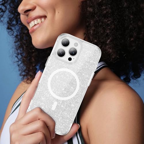 IMEIKONST Glitter Case for iPhone 14 Pro MAX 6.7 Inch, Compatible with MagSafe, Shiny Crystals Case for Girl Women Anti-Yellow Transparent for iPhone 14 Pro MAX Silver JXSF