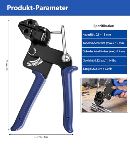 ZUGJOZD 200 Stainless Steel Cable Ties with Pliers and Clamping Tool, Self-Locking Stainless Steel Cable Ties 4.6 x 300 mm for Cable Fastening, Industrial and Agricultural Applications