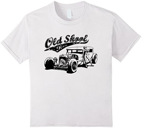 Kids Old School Auto Racing Hot Rod Car Gear, Motorsports T-Shirt 10 White