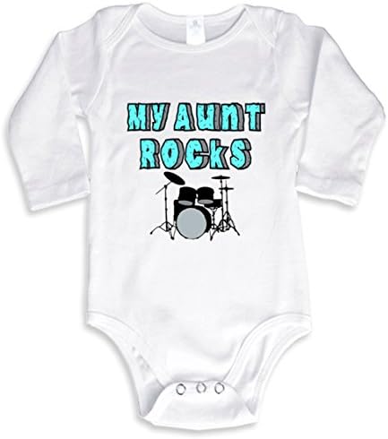 NanyCrafts Baby's My Aunt Rocks - Drummer Long Sleeve bodysuit 18M White