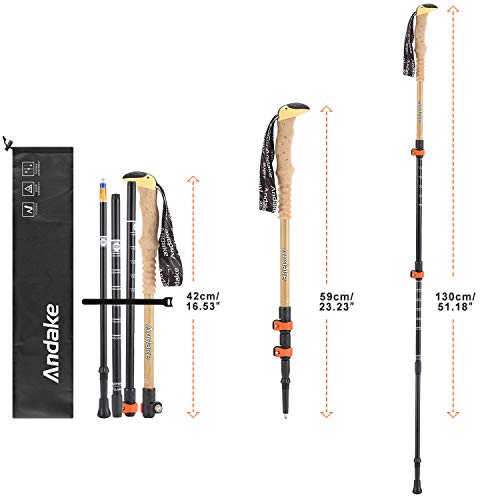 Andake Trekking Poles, Shock-Absorbent, Carbon Fiber Hiking, Walking & Running Sticks with High elasticity EVA Grips, Quick Locks, Lightweight and Collapsible with All Terrain Accessories & Car (2 PC)