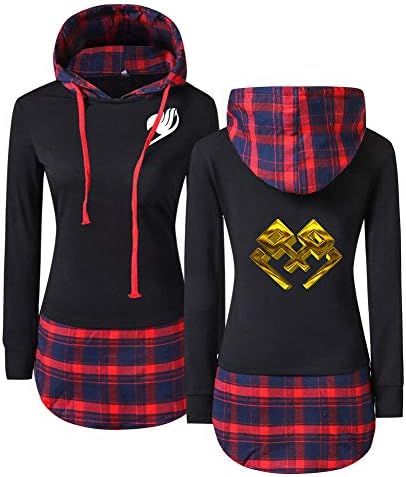 Fairy Tail Pullover Casual Slim Fit Women's Plaid Panel Long Sleeve Hoodie Sweater Coat Unisex