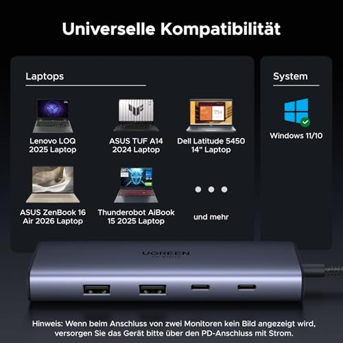 UGREEN Revodok USB C Hub Dual HDMI, Docking Station 2 Monitors with SD/TF Card Reader 170MB/s, 2 HDMI 4K@60Hz, 5Gbps USB Data Ports, PD 100W Fast Charging Compatible with MacBook Air/Pro, ThinkPad etc