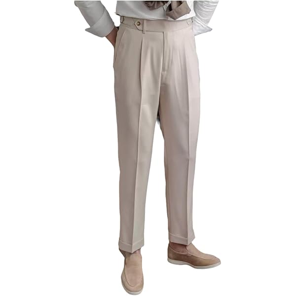 Men Linen Italian Pants High Waist Straight Suit Trousers