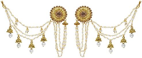 The Luxor Pearls And Austrian Diamond Bahubali Fashion Golden Plated Long Chain Jhumka Earrings Set