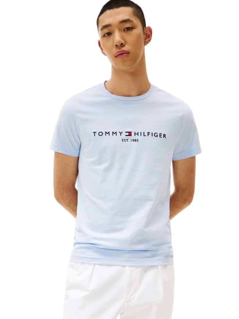 Tommy Hilfiger Men’s Embroidered Logo Tee, Breezy Blue X-Large