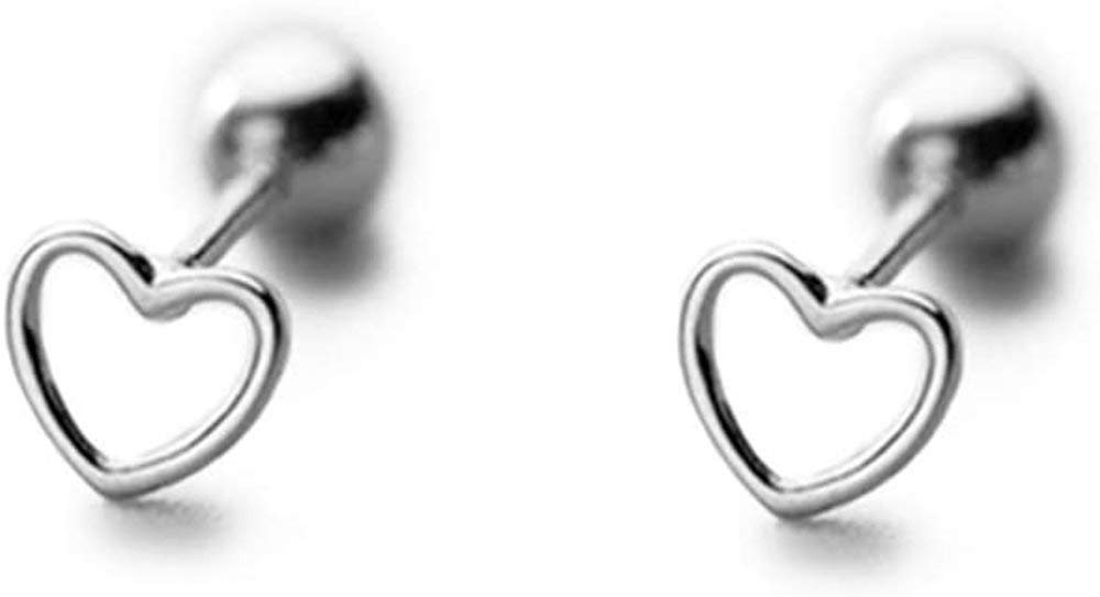 Hollow Heart Shape Stud Earrings Sterling Silver Gold Plated Cartilage Screwback Studs Earring Helix Barbell Piercing for Women Girls (silver)