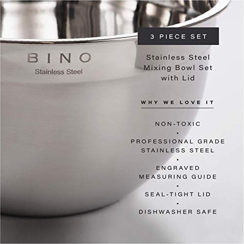 BINO 3Piece Stainless Steel Mixing Bowl Set with Lids, White
