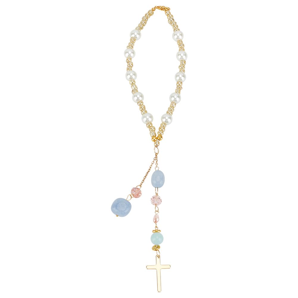 Photo 1 of DELORIGIN Natural Jade Cross Car Hanging Ornament Rearview Mirror Accessories Glass Beaded Charms With Pearl Car Hanging Accessories Suncatcher for Car Rear View Mirror Window Balcony Keychain Decor