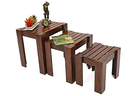 Ringabell Mexican Solid Wood Nest of Table Set of 3 (Mahogany Finish)