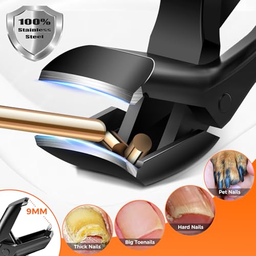 Toenail Clippers for Seniors Thick Toenails, Upgrade Angled Head Large Toe Nail Clippers for Men with Wide Jaw Opening, Sharp Heavy Duty Fingernail Clipper Cutter with Catcher Long Handle -Black