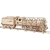 Ugears 3D Locomotive with Tender Model, Adult Puzzle, Self-Assembling Brainteaser, Engineering Toys