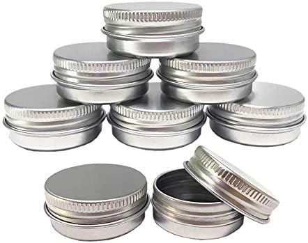 Aluminum Tin Jars, Cosmetic Sample Metal Tins Empty Container Bulk, Round Pot Screw Cap Lid, Small Ounce for Candle, Lip Balm, Salve, Make Up, Eye Shadow, Powder (12 Pack, .5 Oz/15ml)