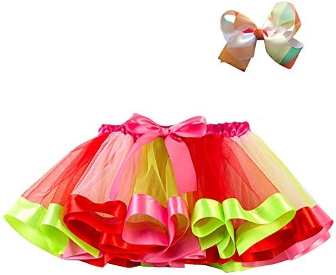 AOVCLKID Unicorn Costumes Little Girls Layered Ballet Tulle Rainbow Tutu Skirt with Colorful Hair Bows