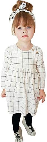 GBSELL Toddler Kids Baby Girls Clothes Casual Plaid Dress Headband Fall (White, 5T)