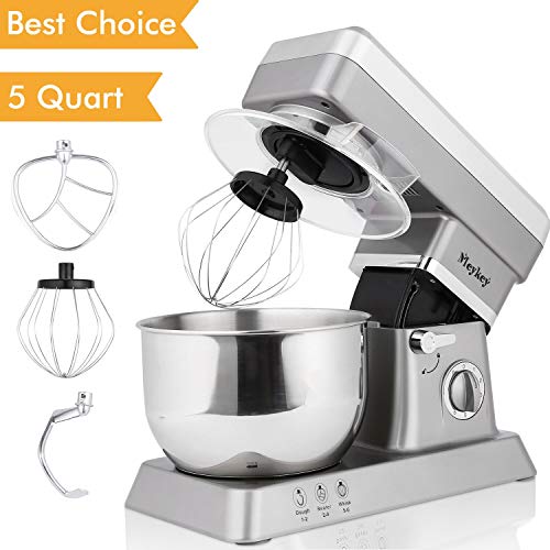 Stand Mixer, 600W Tilt-Head Kitchen Electric Food Mixer with 6-Speed Control, 5-Quart Stainless Steel Bowl, Dough Hook, Whisk, Beater, Splash Guard (silver) - Thumbnail 7