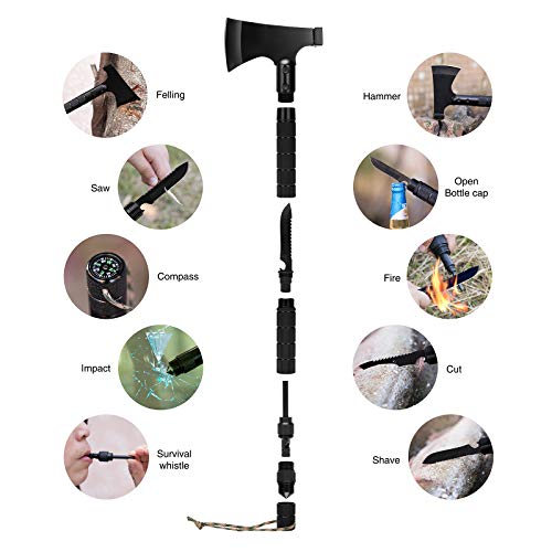 COCD Folding Camping Axe Survival Tomahawk Portable Multi-Tool  Kit Tactical Hatchet with Sheath for Outdoor Hiking Hunting Field